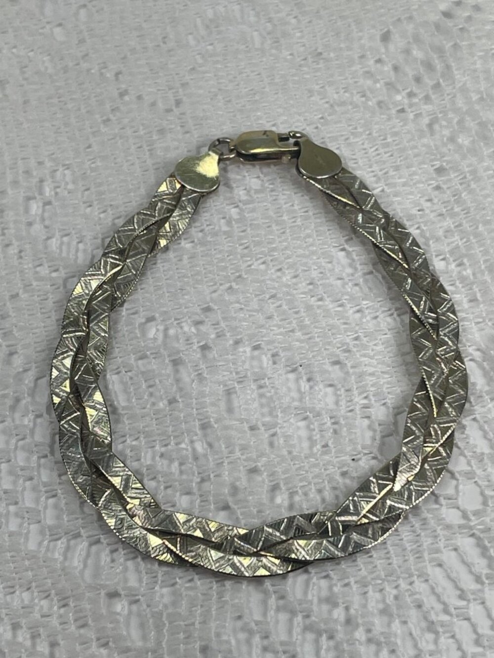 Braided Sterling Silver Bracelet With Lobster Clasp Closure Textured Design 7 In